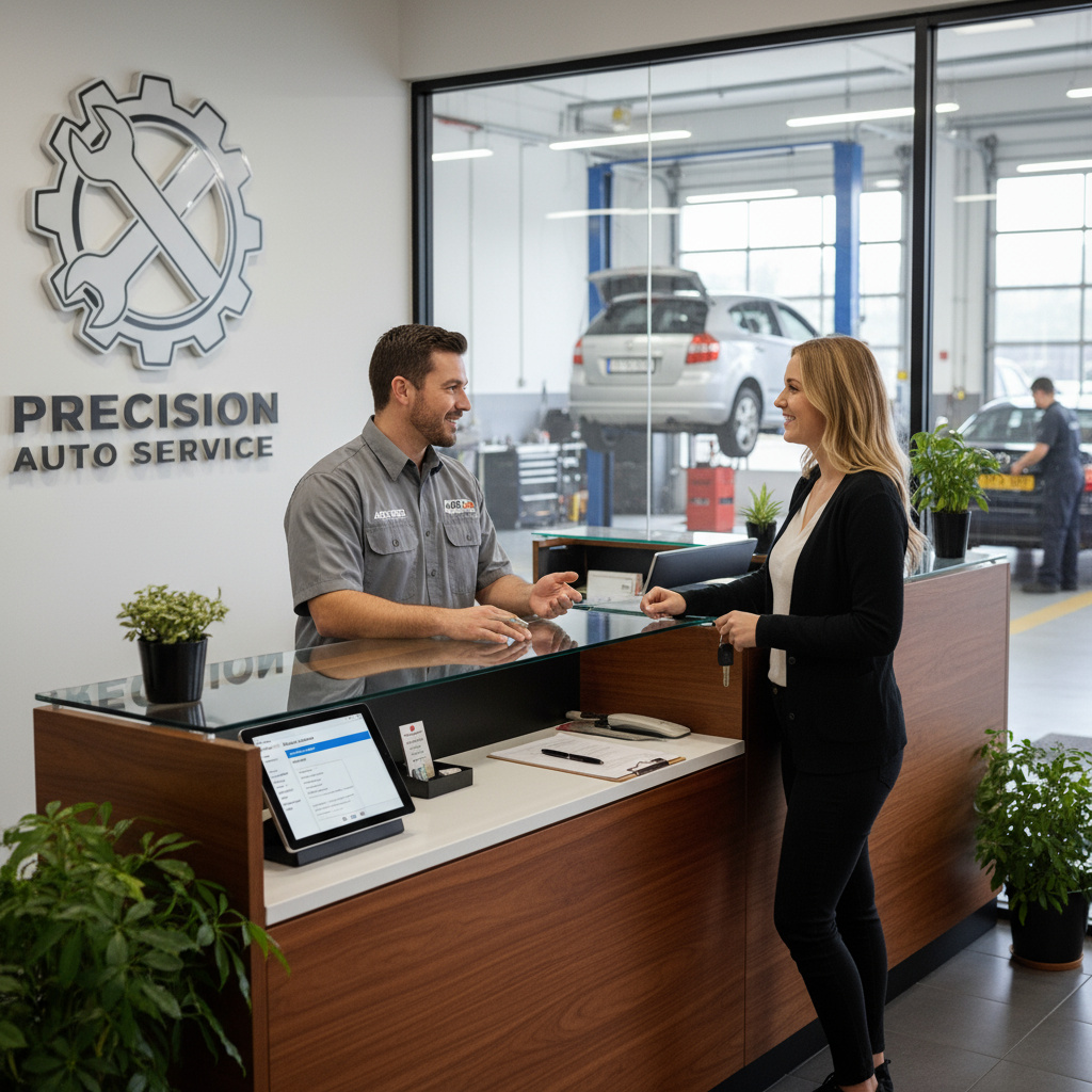 Reception desk at automotive workshop