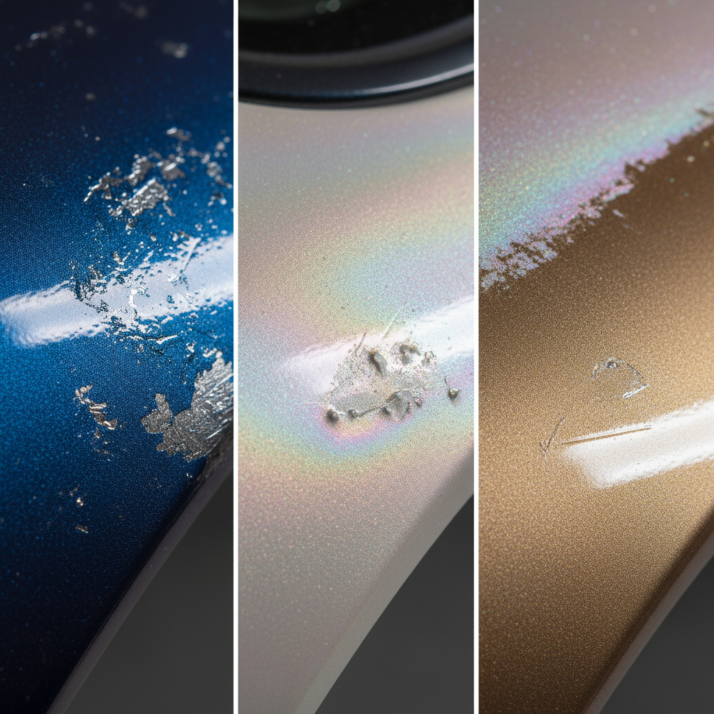 Close-up of metallic and pearl finish on repaired panels