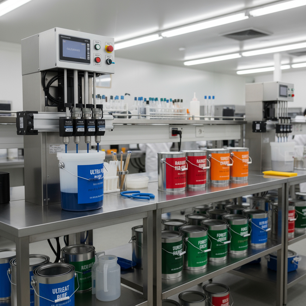 Calibrated paint mixing equipment