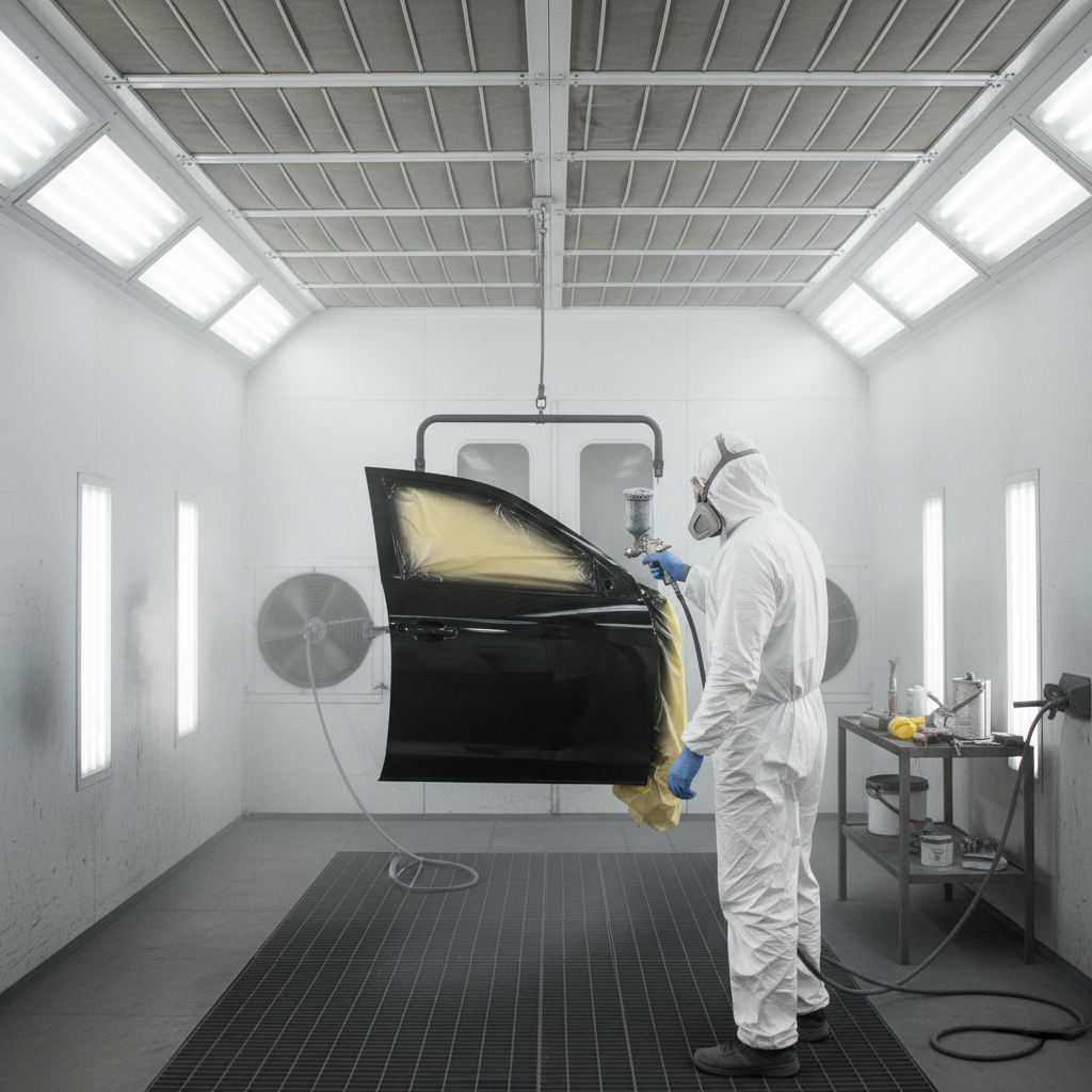 Spray painting in professional booth